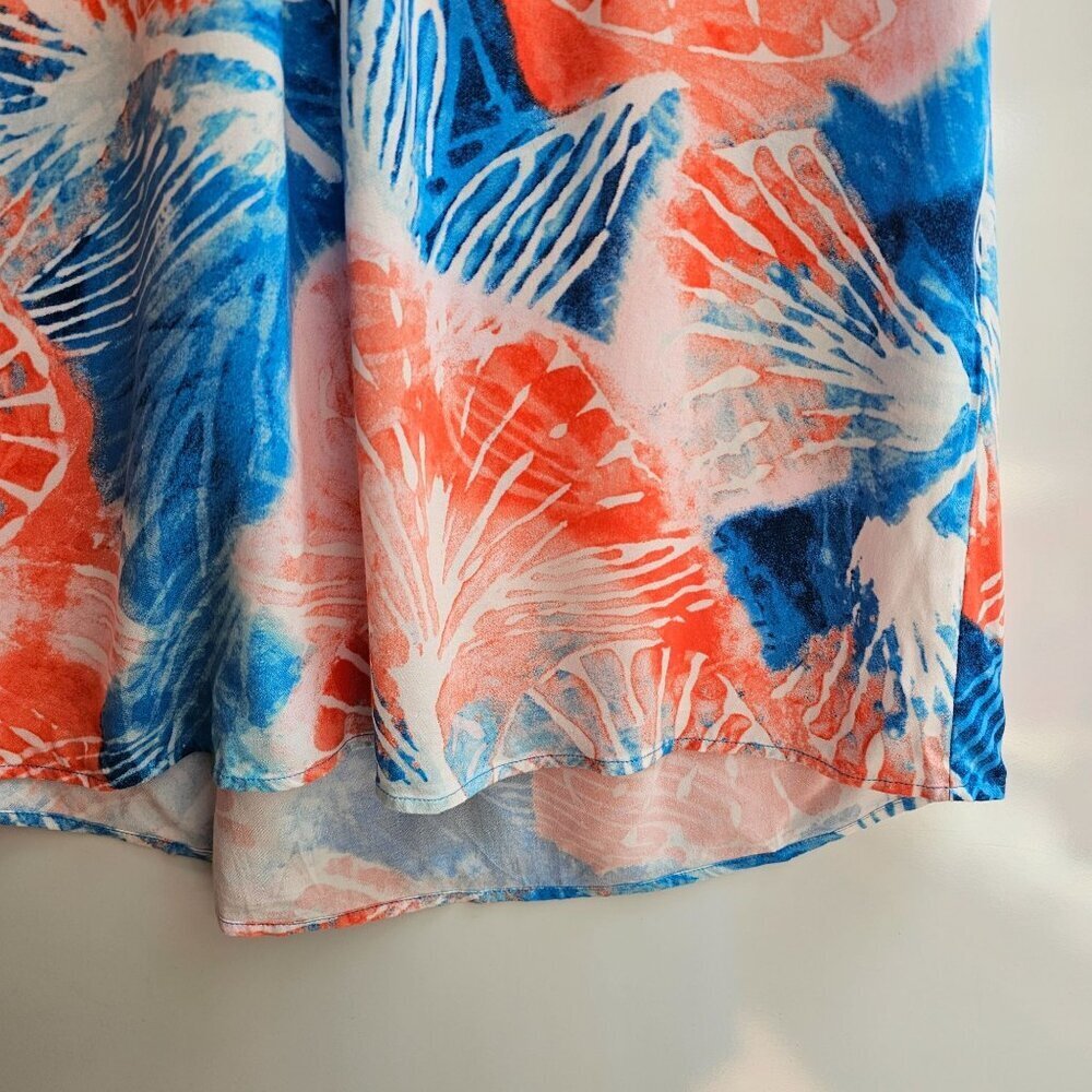 Nic+Zoe Watercolor Blooms Dress, Sleeveless Tropical Print Size Large Blue/Coral - Picture 7 of 10